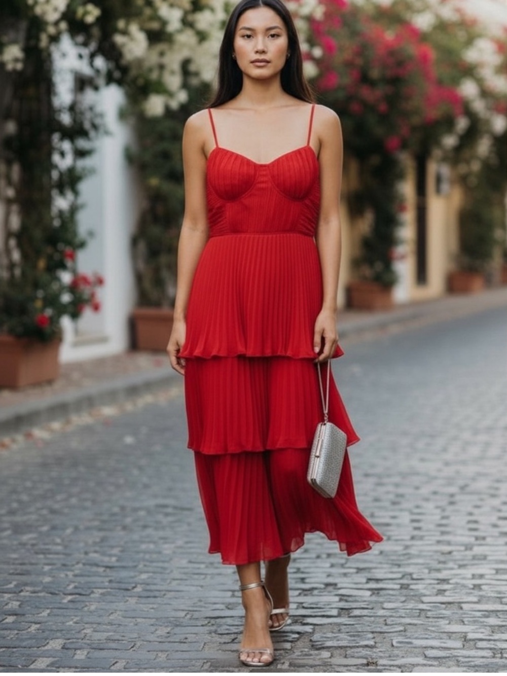 Lulu's Red Tiered Pleated Midi Dress